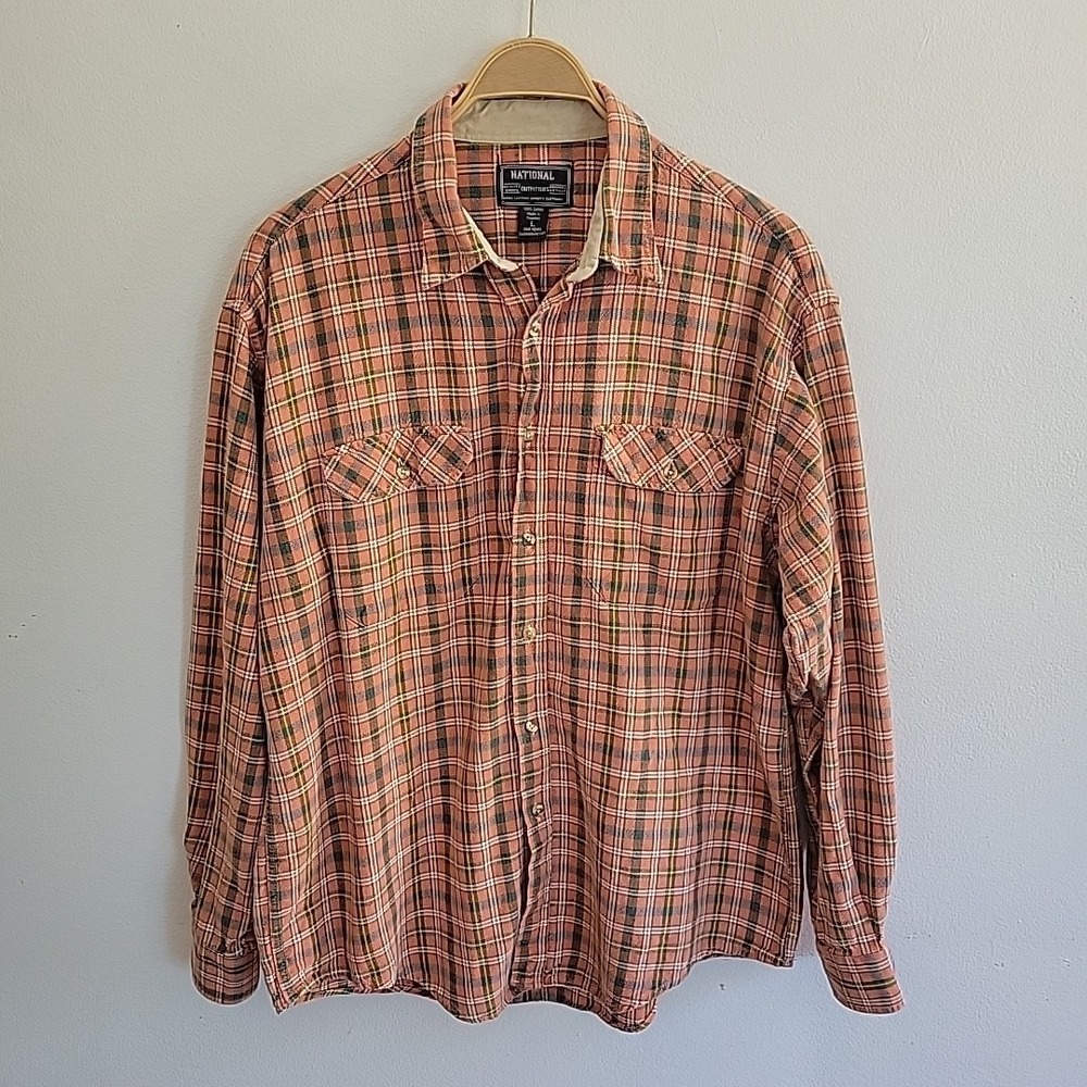 National Outfitters Vintage Flannel Shirt Large Plaid Button Up Grunge Rugged